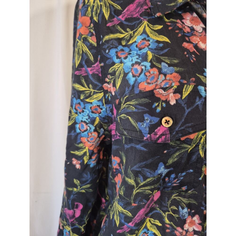 Sundance Onyx Floral Joy Cotton Shirt Whimsical Birds Multicolor Large - Picture 4 of 10
